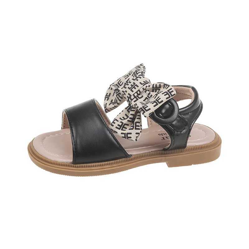 Sandals Girls Black/white Non-slip Open-toe Fashion Sandals with Soft Soles Girls New Summer PU Outdoor Sandal Size 23-33Y250116LAH6