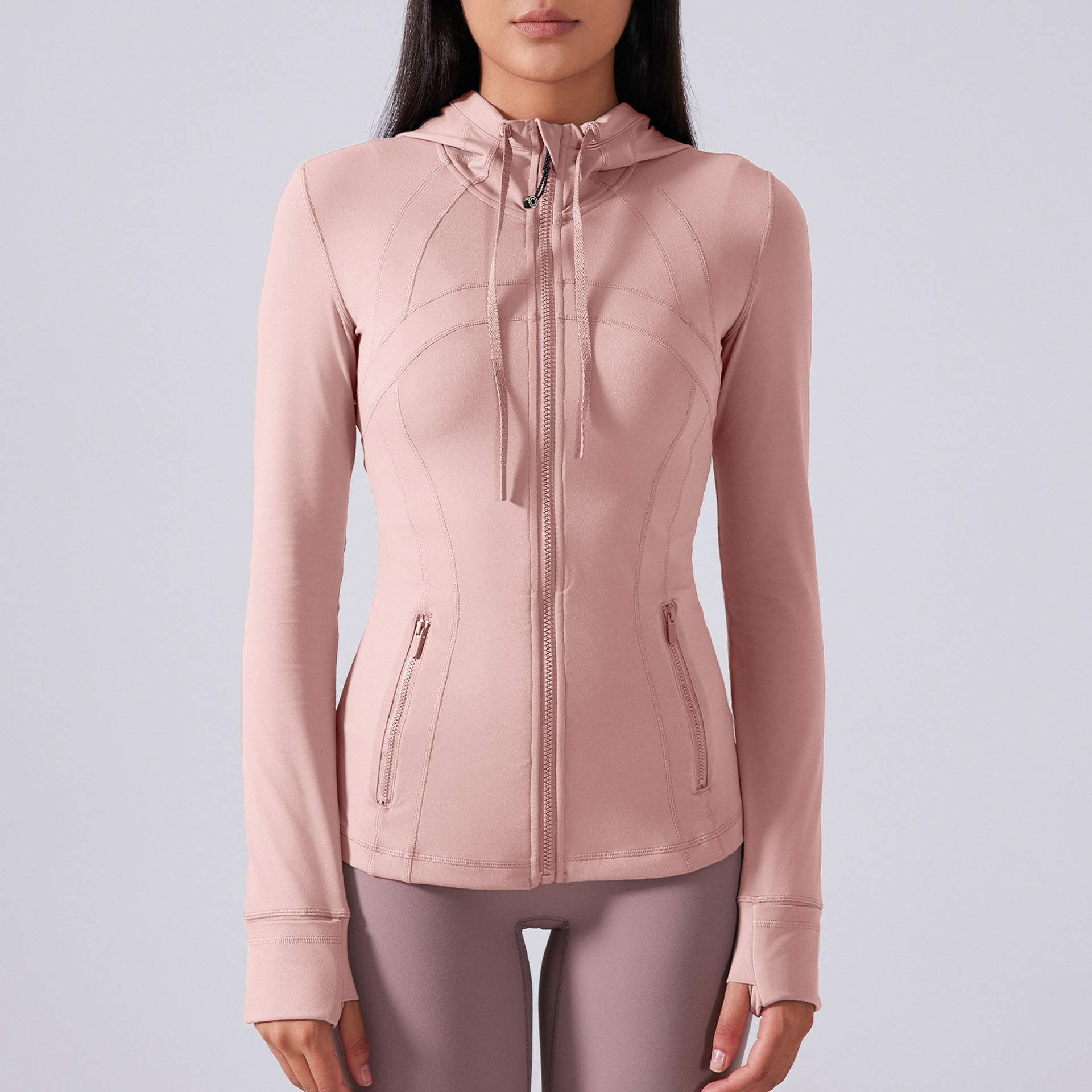 French style women's outdoor sports high-quality hooded jacket new versatile simple slim fit quick drying casual yoga fitness suit top