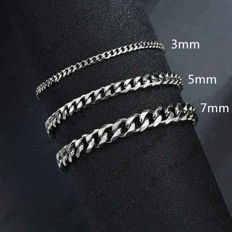 2024 New Tren Cuban Chain Men Bracelet Classic Stainl Steel 3/5/7mm Width Chain Bracelet For Men Women Jewelry GiftXJ250117