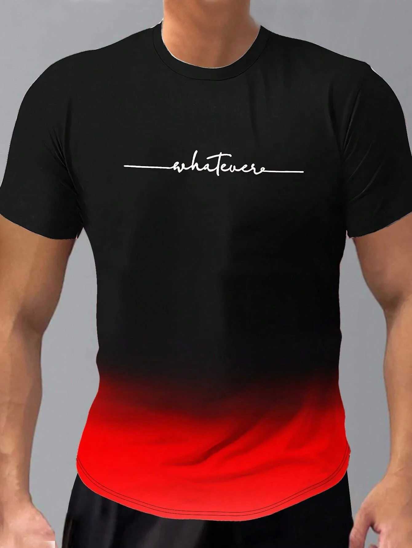 Summer Fashion Mens Gradient Color Blocking 3D Printed Short Sleeve Oversized Round Neck Casual Tee Top Streetwear Men ClothingXJ250117