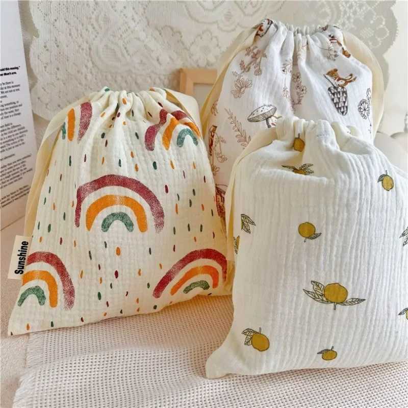 Natural Cotton Mommy Storage Bags Outdoor Baby Diaper Carrier Cute Sunshine Rainbow Printing Drstring PouchesXJ250117