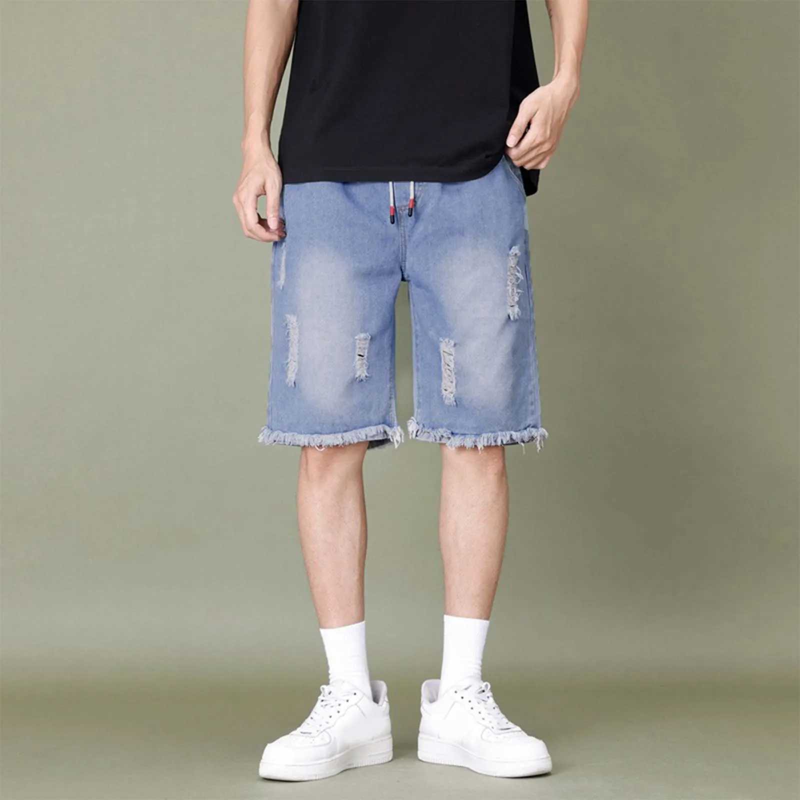 Man Denim Shorts Loose Half Graphic Bermuda Short Jeans Pants for Men Ripped Long Baggy Wide Popular Luxury Y2k Fashion DesignerXJ250117