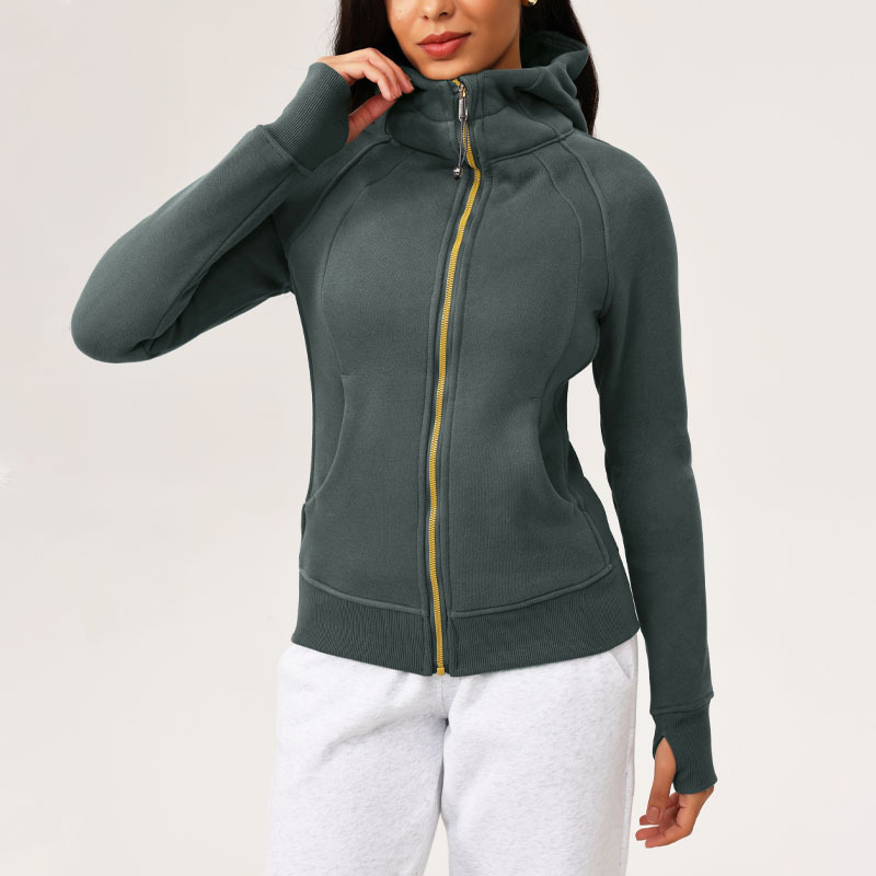 Advanced women's designer fashion casual winter hooded slim fit versatile yoga jacket with plush outdoor warm fitness sports jacket