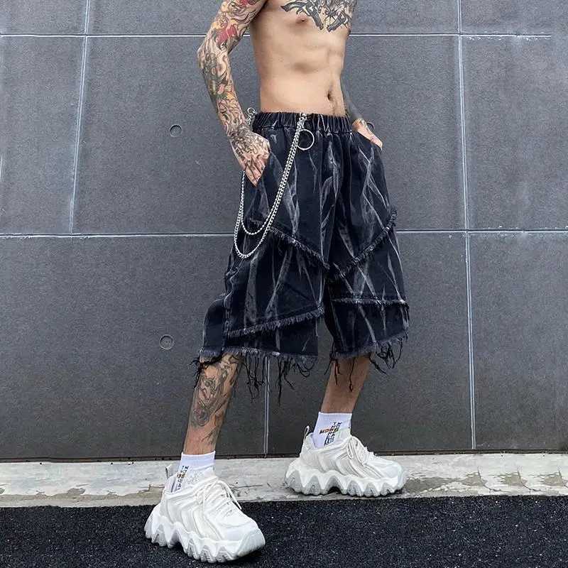 Summer Male Denim Shorts Jeans Man Baggy Mens Summer Shorts Y2K Black Punk Streetwear Hip Hop men casual shortsXJ250117