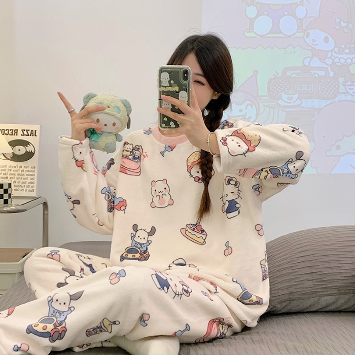 B907-Pajamas women summer pure cotton short-sleeved trousers loose large size can be worn outside home clothes summer suit