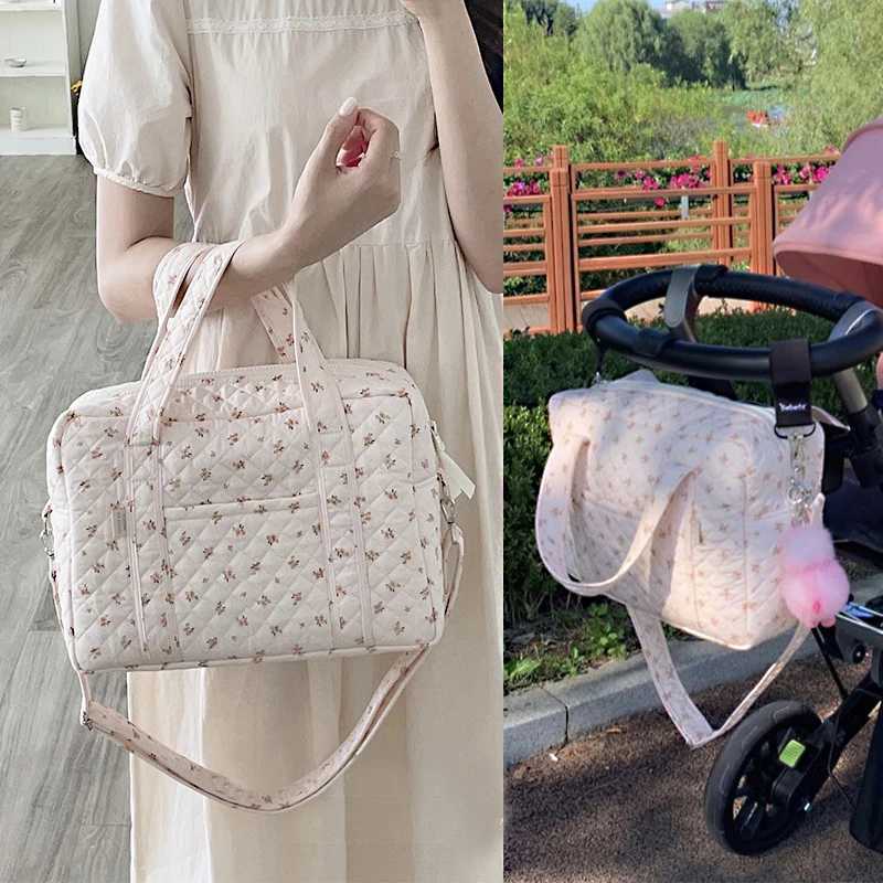 Lightweight Portable Pink Floral Multi-functional Mommy Bags Cotton Crossbody Babys Nappy Bag Mummy Shoulder BagXJ250117