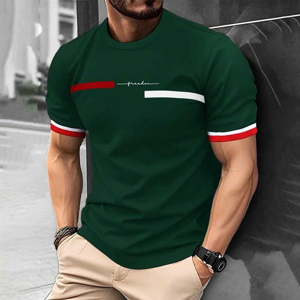 Fashionable summer 3D striped letter printed mens T-shirt hip-hop trend Harajuku streetwear casual O-neck oversized mens topXJ250409