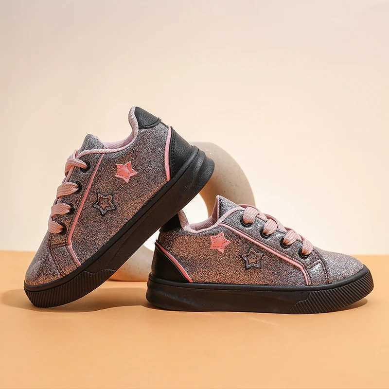 Athletic Outdoor 2024 Black and Pink Star Glossy Girls Shoes Fashionable Casual Shoes Suitable for Leisure and Travel Comfortable and Good-LookingY250
