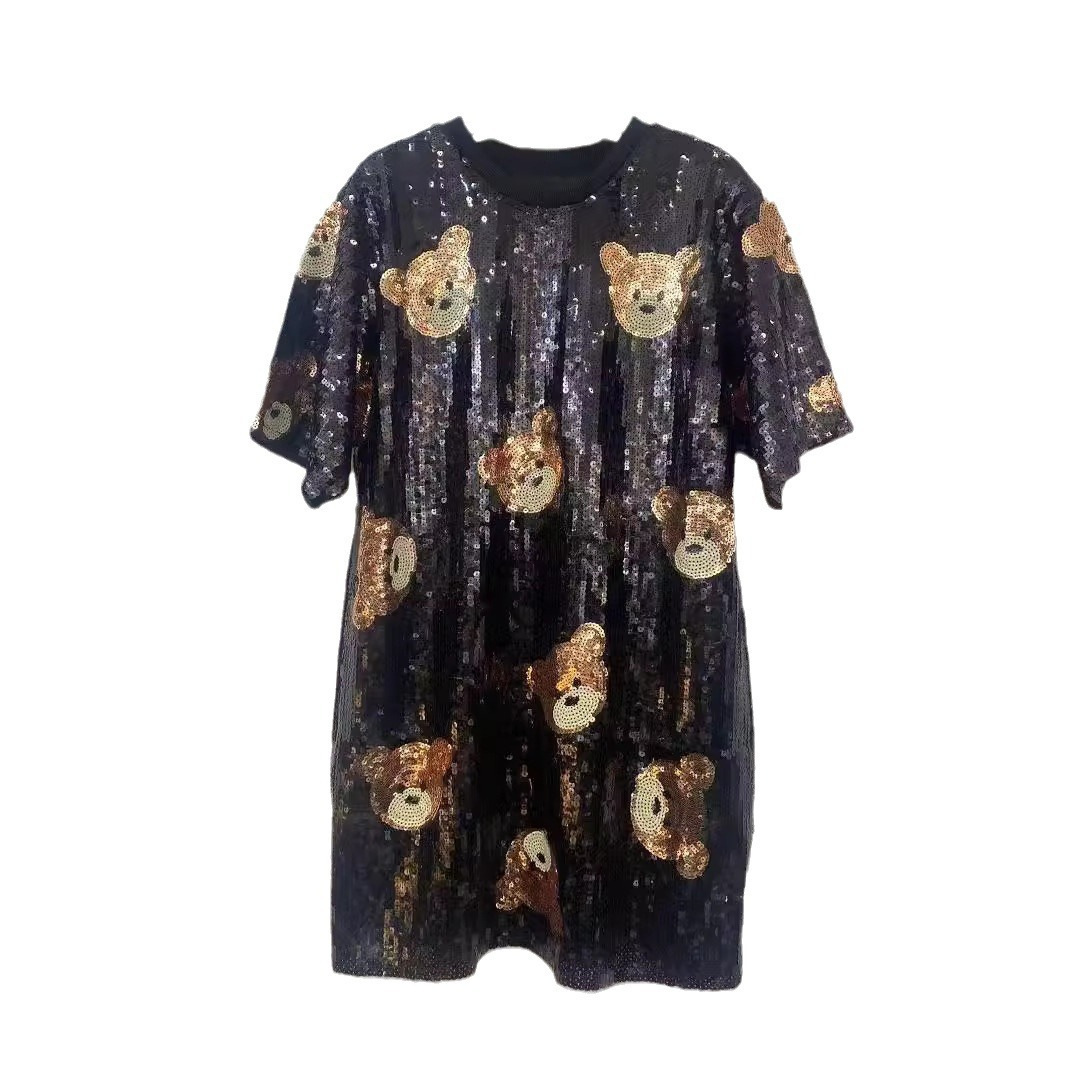 designer t shirt women tank top europe and america summer foreign trade heavy Industry women's clothing shining loose tshirt round neck h