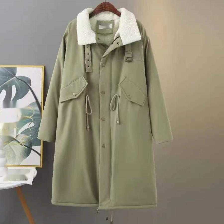Womens Winter Cotton Jacket With Thickened Lamb Wool And Plush Mid To Long Over Knee Korean Version Loose Style Women Jackets Coat 241209