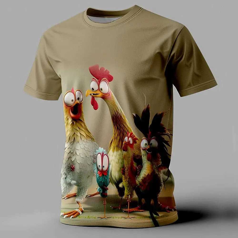 Funny Mens T Shirt Animal Chicken Print Summer Casual Short Sleeve Tee Street Fashion O-Neck Pullover Mens Oversized ClothingXJ250117