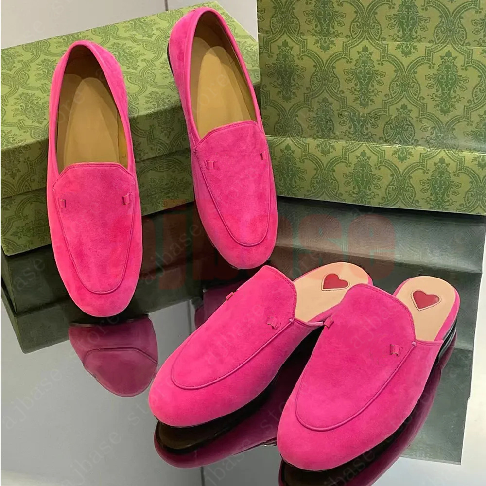 Luxury Dress Shoes Designer Real Leather Loafers Women Footwear Men Mules Shoe Printed Metal Round Toe Loafer