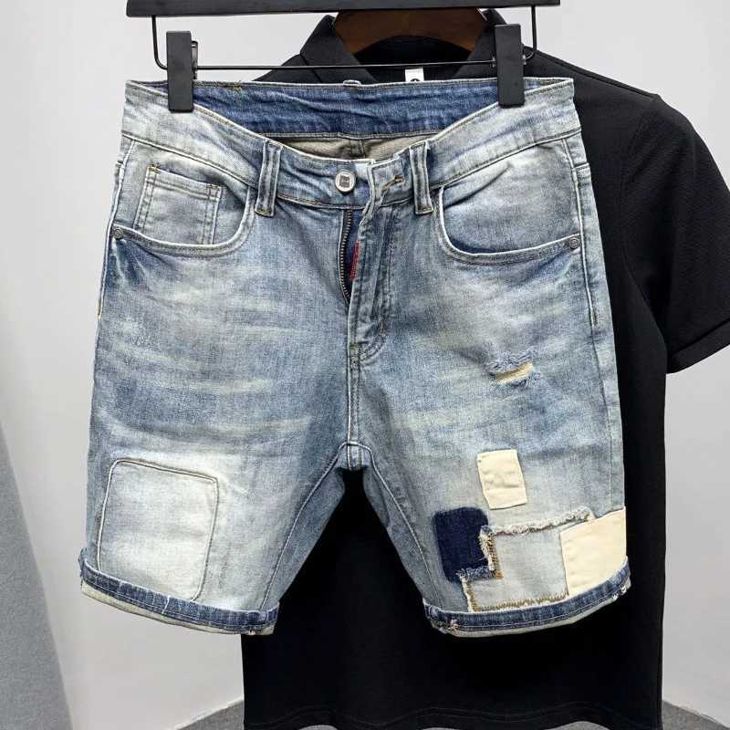 Straight Male Denim Shorts Ripped Jorts Distressed Retro Baggy Mens Short Jeans Pants Fitted Designer Y2k With Vintage XlXJ250117
