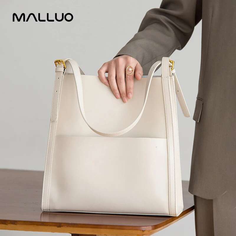 MALLUO New Women Bag Female Shoulder Bags Lady Soft 100% Cowhide Genuine Leather Niche Design Tote Casual Bucket Handbag