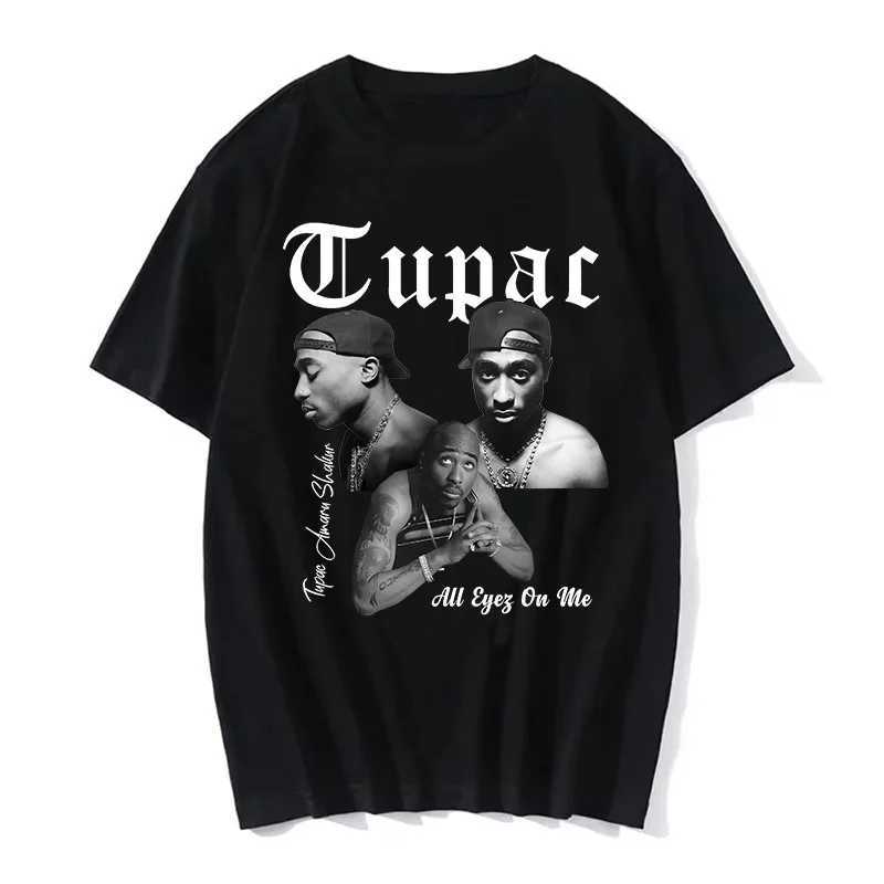 Fashion T-shirt rapper Tupac Top Hip Hop Street wearing oversized short sleeved T-shirts for men and women HarajukuXJ250409