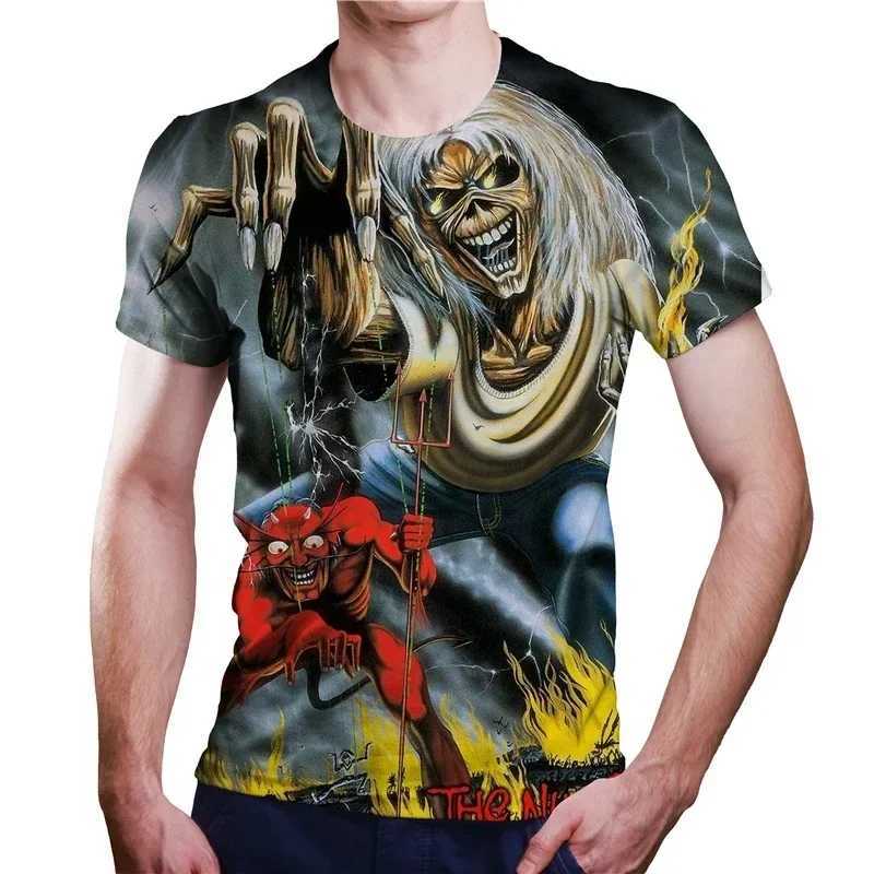 2024 New Mens Heavy Metal Rock 3D Printed T-shirt Summer Casual Fashion Street Hip Hop Oversized Short Sleeve ShirtXJ250117