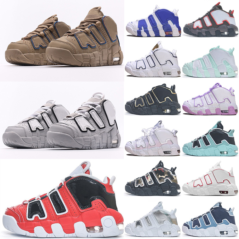 Kids Shoes Uptempos New Scottie 96 More Tri-color Pippen Total White Sunset Multi-color Black Bulls Renowned Rhythm Raygun Denim Boys Girls Sneakers