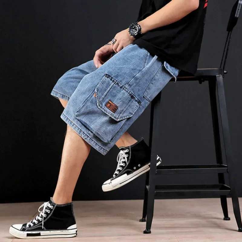 Mens Short Jeans Pants Gray Wide Baggy Male Denim Shorts Loose Y2k Fashion Distressed Luxury Sale Blue Stretch Designer KoreanXJ250117