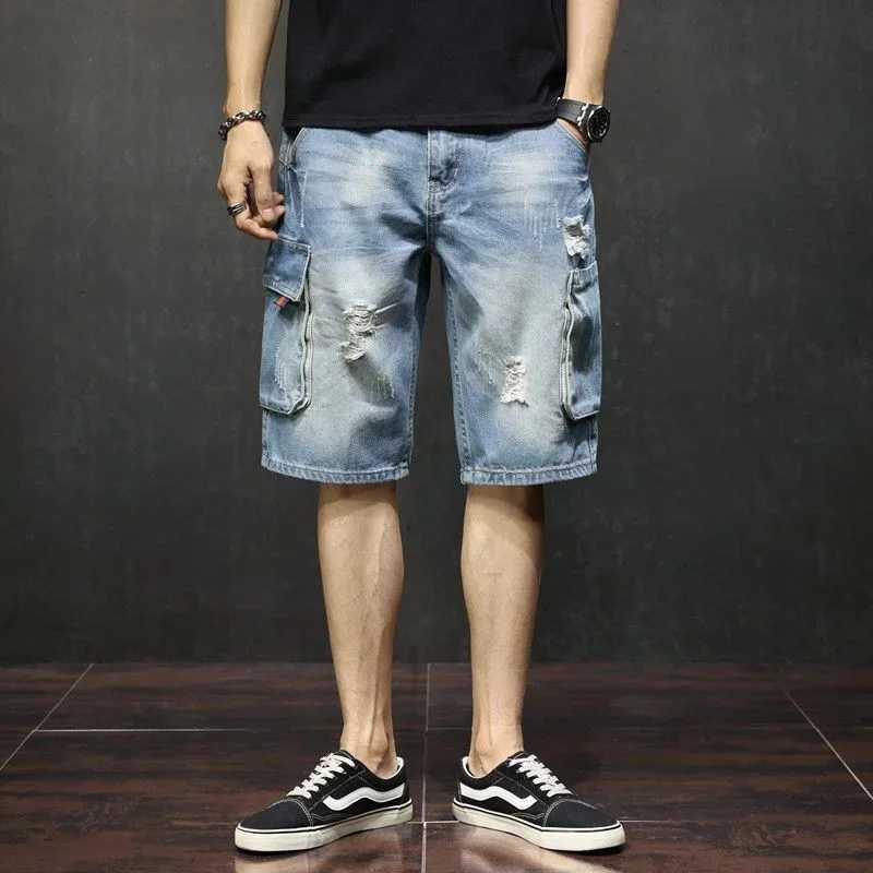 Male Denim Shorts Cargo Straight Mens Short Jeans Pants Ripped Cowboy Designer Original New in Jorts Y2k Blue Cut Retro Sale XlXJ250117