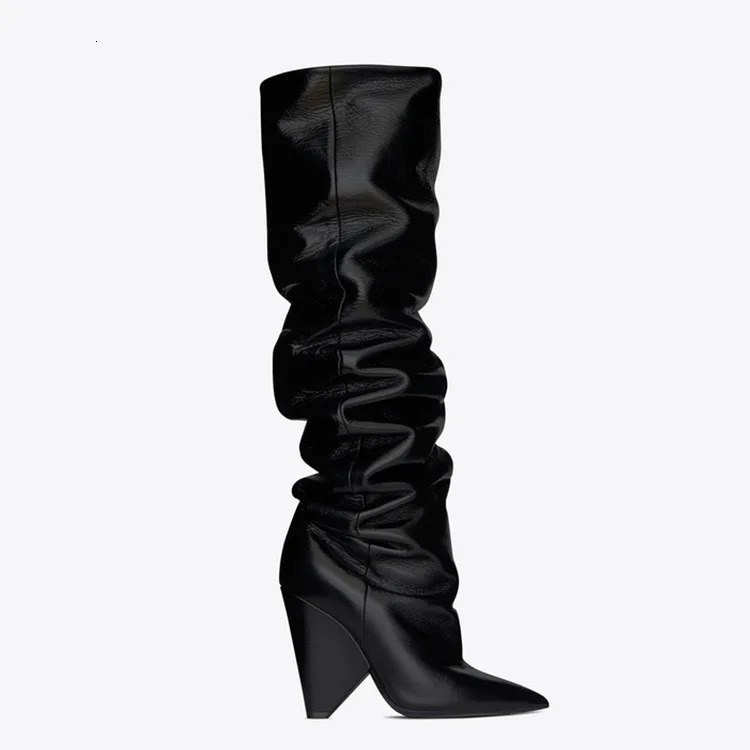Womens Knee High Boots Suede Wide Calf Stiletto Long Booties Pointede Toe Pull On Heel Riding for Women Ladies 250117