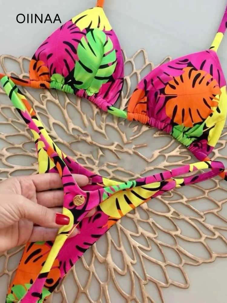 OIINAA Swimsuit Women Sexy Heart Printed Bikini Set Drawstring Bathing Suit Summer Two-pieces Thong Beachwear Split New BiquinisXJ250117