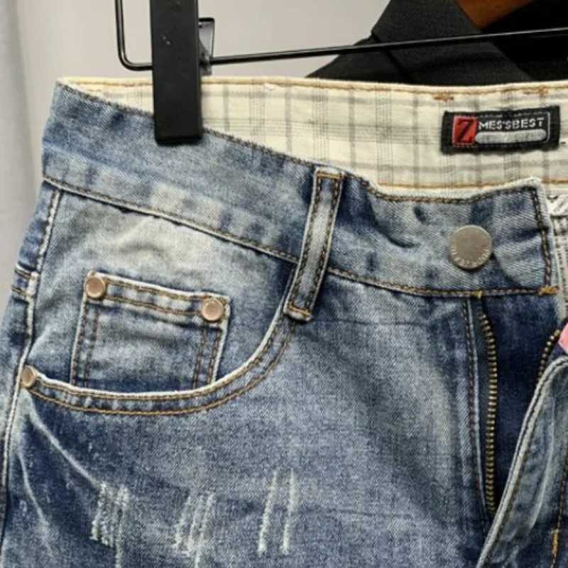 Male Denim Shorts Graphic Multi Color Mens Short Jeans Pants Ripped Baggy Y2k Harajuku Luxury Original Hip Hop Summer Cowboy XlXJ250117