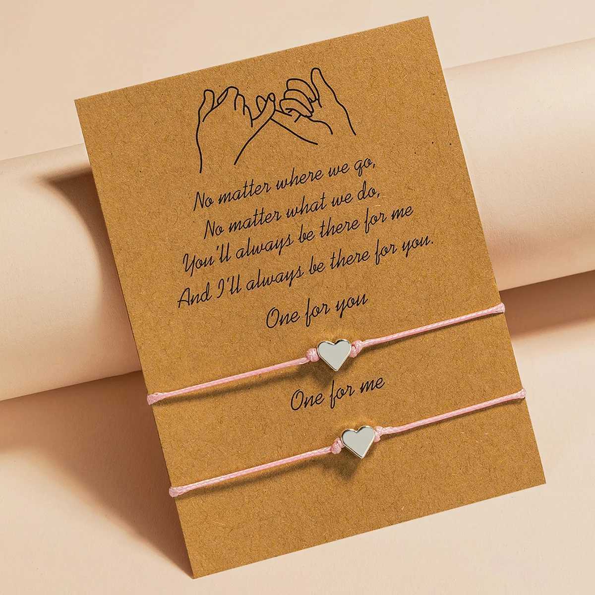2 PCS Card Sets of Minimalist Casual Style Copper Heart Adjustable Rope Chain Couple Bracelet Jewelry Valentines Day GiftXJ250117