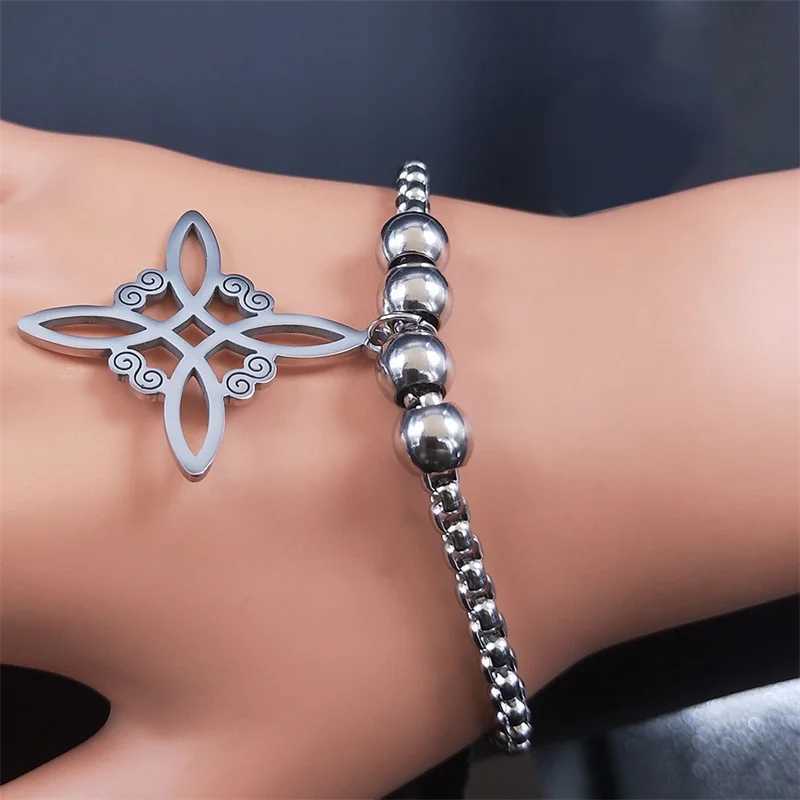 Wicca Celtic Knot Stainl Steel Bracelet Women/Men Silver Color Witch Geometric Irish Knots Bracelets Jewelry pulseras B7053S0XJ250117