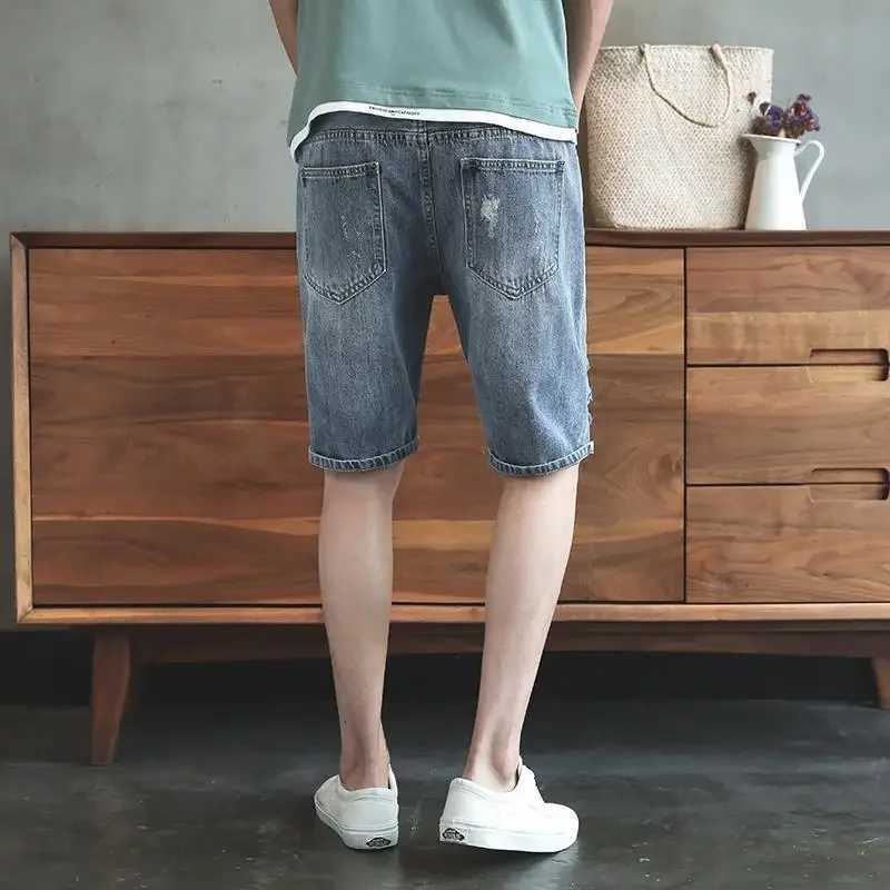 Short Jeans Pants For Men Ripped Straight Jorts Summer Man Denim Shorts With Vintage Cowboy Y2k Fashion Trend 2024 RetroXJ250117