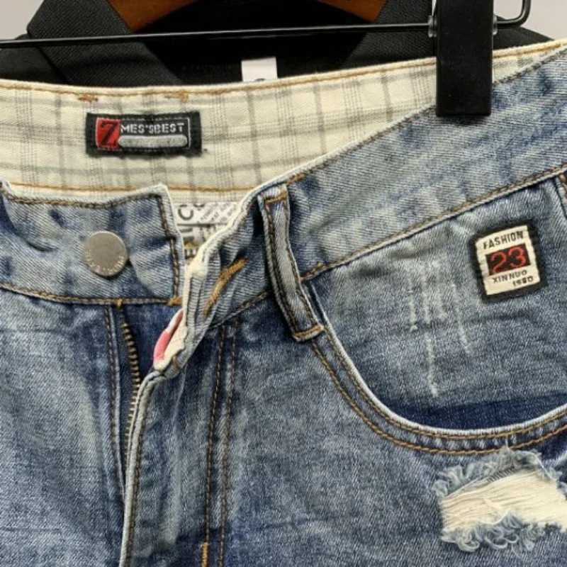 Male Denim Shorts Graphic Multi Color Mens Short Jeans Pants Ripped Baggy Y2k Harajuku Luxury Original Hip Hop Summer Cowboy XlXJ250117