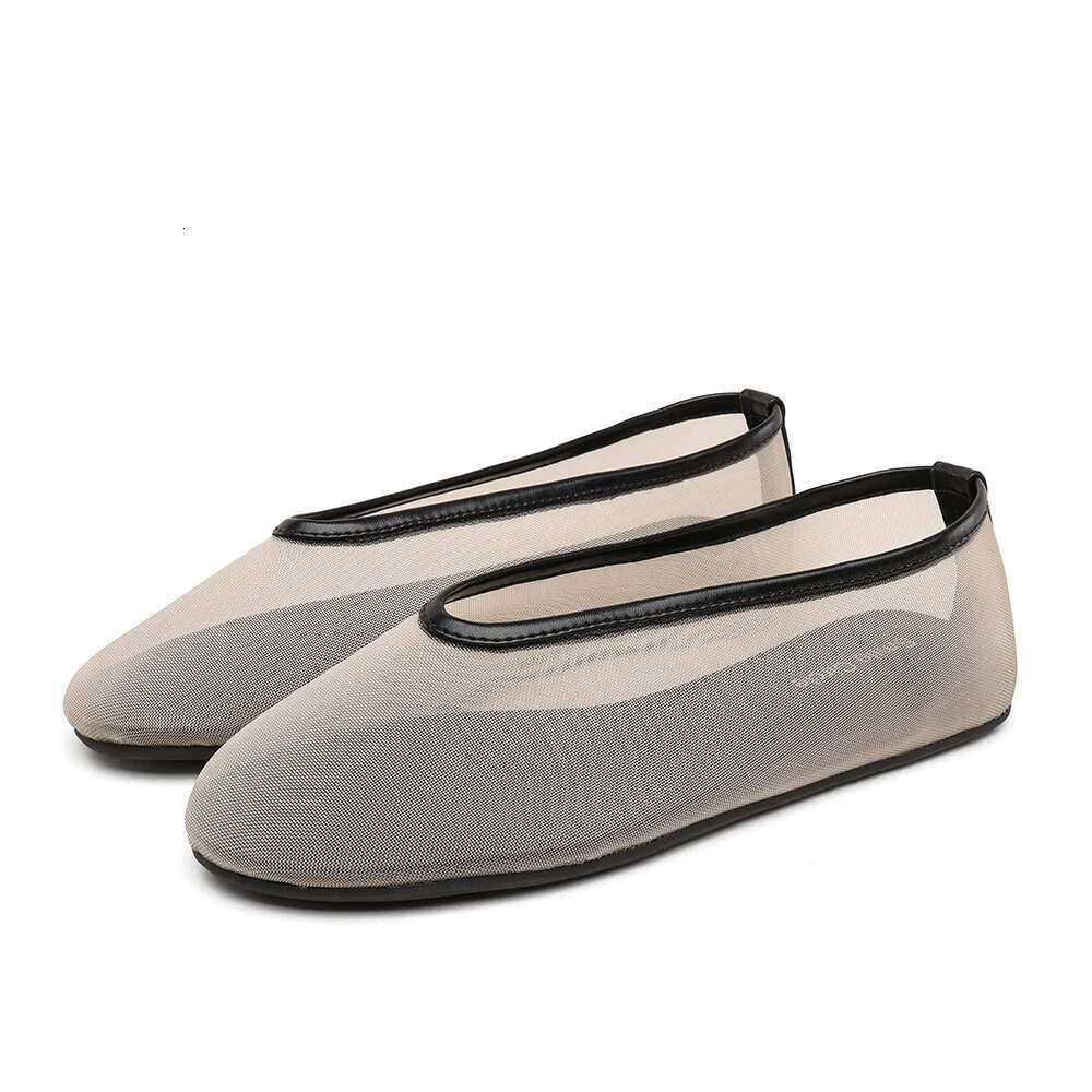 Smile Circle Marcy Wmbellished Mesh Ballet Transparent Crystal Flats Round Toe Genuine leather Women sandals ddmykukumalu