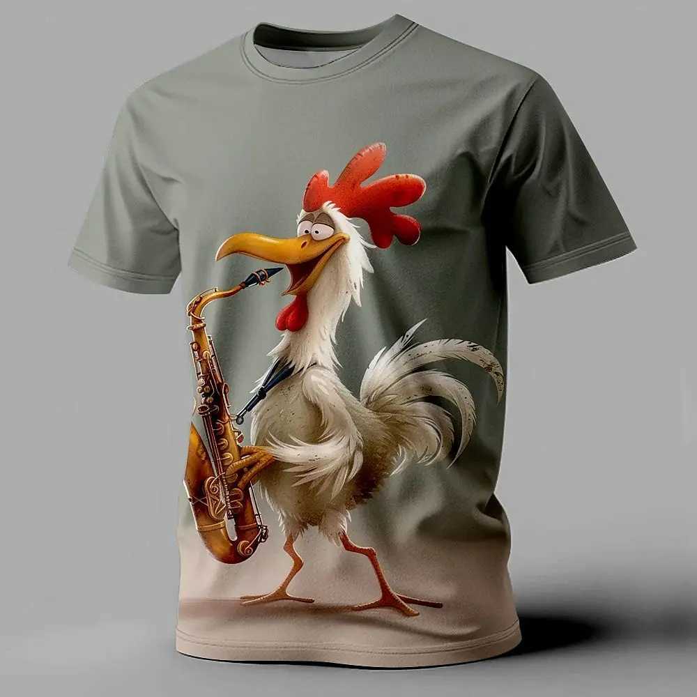 Funny Mens T Shirt Animal Chicken Print Summer Casual Short Sleeve Tee Street Fashion O-Neck Pullover Mens Oversized ClothingXJ250117