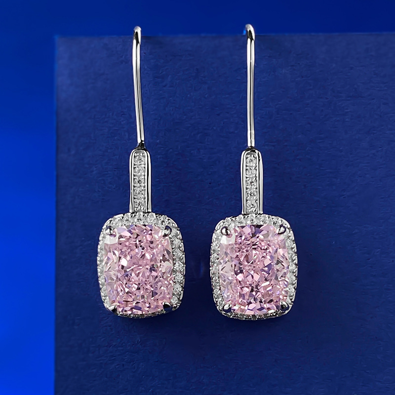 Gorgeous Dangle Earrings Jewelry Real 100% Sterg Sier Cushion Shape White Moissanite Dia Emerald Women Wedding Drop Hook Earring Gift