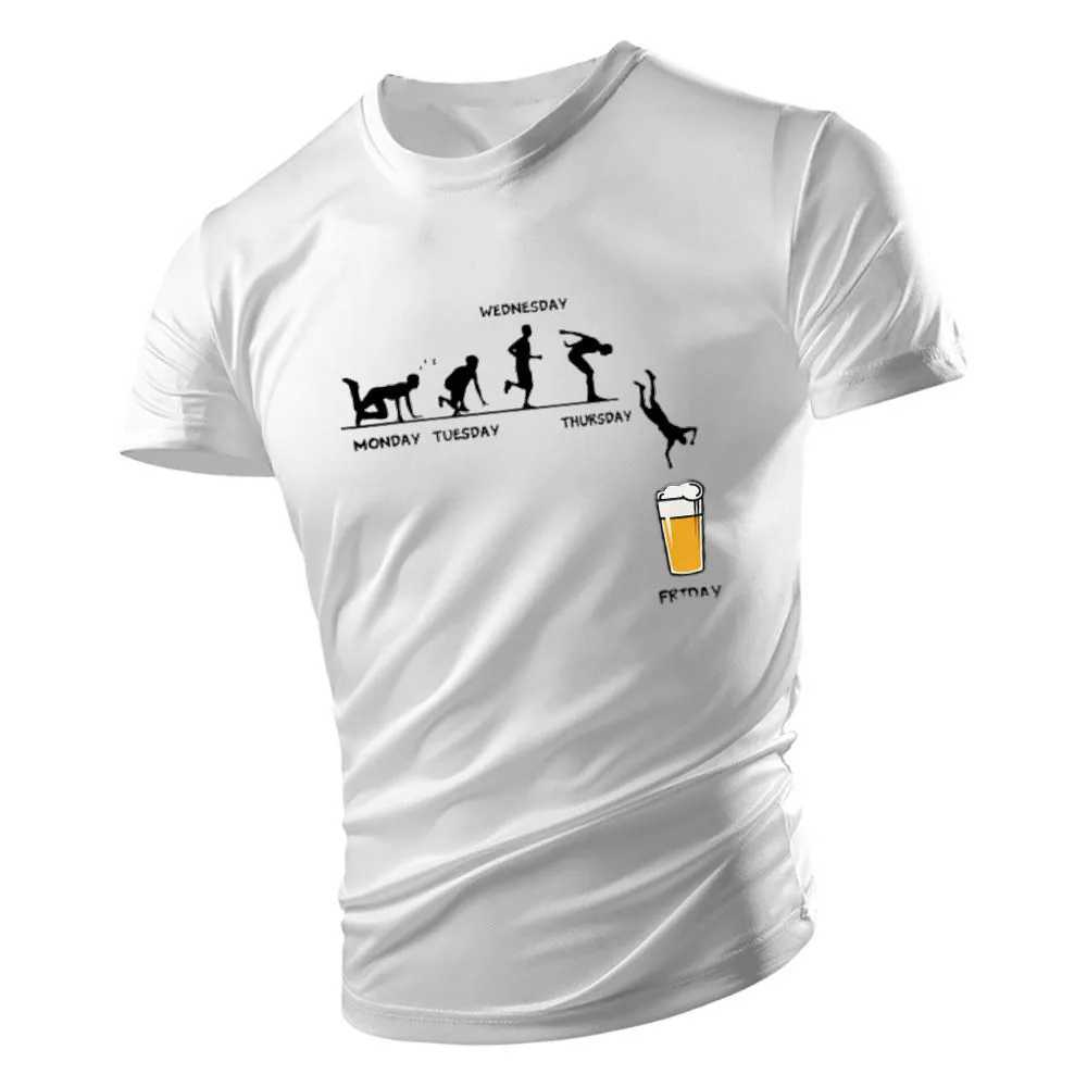 Four Seasons Fashion Casual Sports 2d Beer Print MenS Round Neck Plus Size Short Sleeve T-Shirt Loose Comfortable Quick DryXJ250117