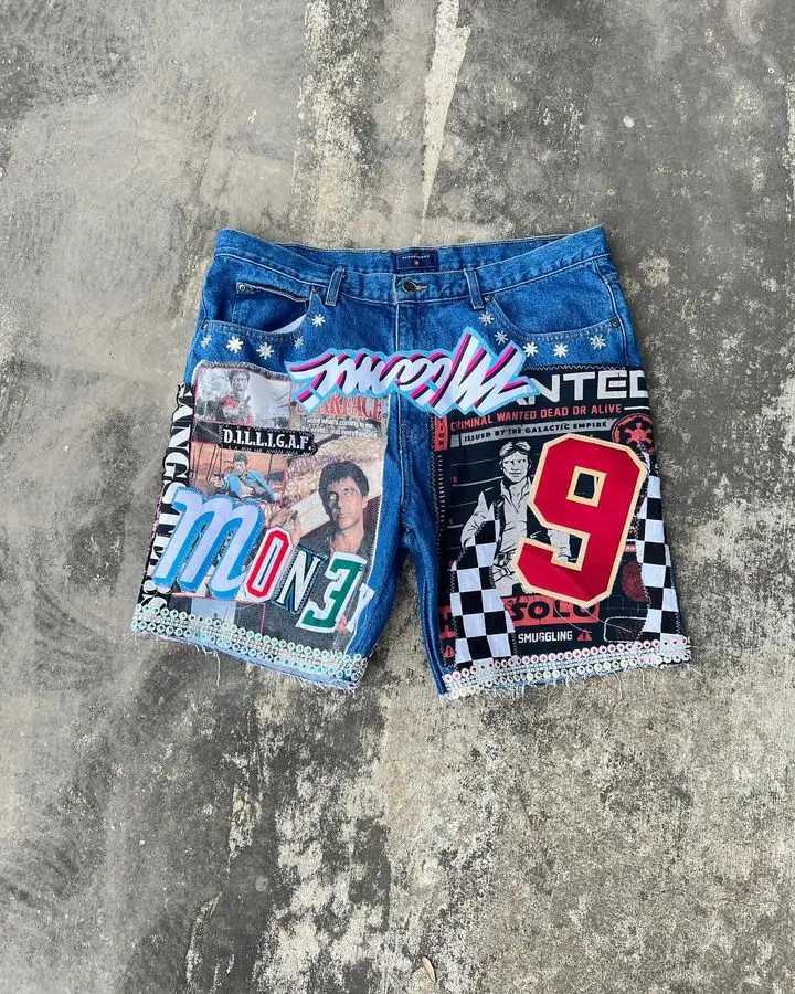 American Shorts Y2K Jeans Mens Womens Harajuku Hip Hop Graphics Patchwork Retro Blue Baggy Denim Gym Shorts Casual ShortsXJ250117