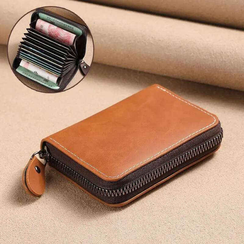Multi Slot Holder Vintage Small Women Men Business Bank Credit Card Bag Male Coin Pouch Solid Leather Zipper Wallet swissmilitary
