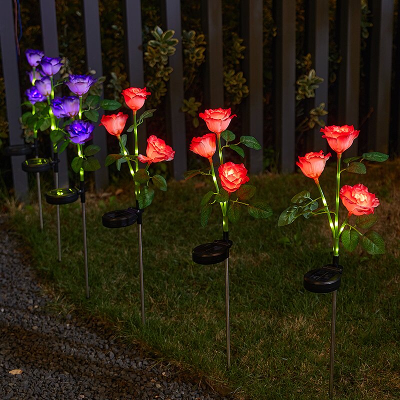 New solar rose flower light led simulation rose flower light solar ground plug lawn garden light