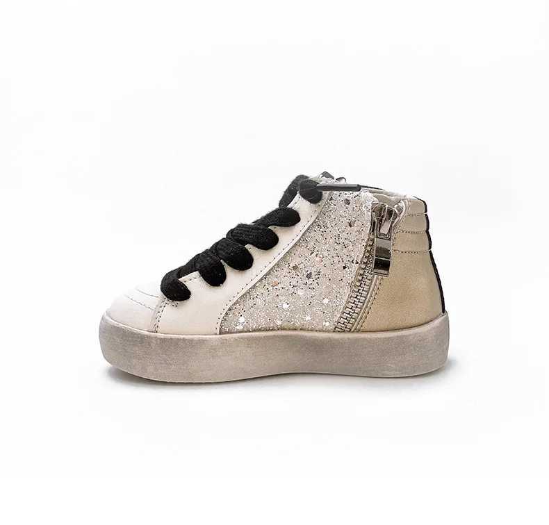 Athletic Outdoor Luxury Glitter Slide Powder Black Pink Mid-Top Glitter Leather Sneakers Star Wave Kids Leather Glitter High Top Sports TrainersY25011