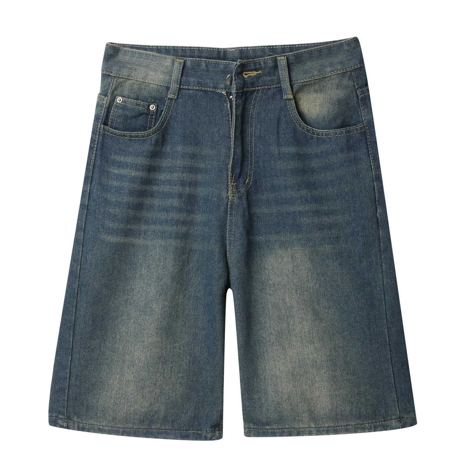 Mens Denim Shorts Straight Wide Leg Jeans Vintage Stretch Jeans For Men Casual Loose Summer Short Pants Y2k Baggy StreetwearXJ250117
