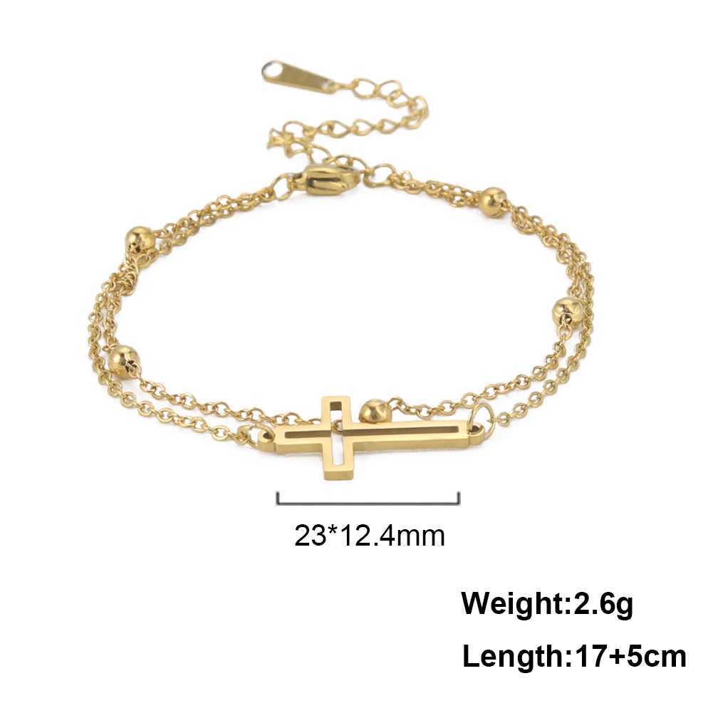 Fashion Womens Jewelry Cross Pendant Bracelets Stainl Steel Double Layer Chain Bracelets for Men Women Trend GiftXJ250117