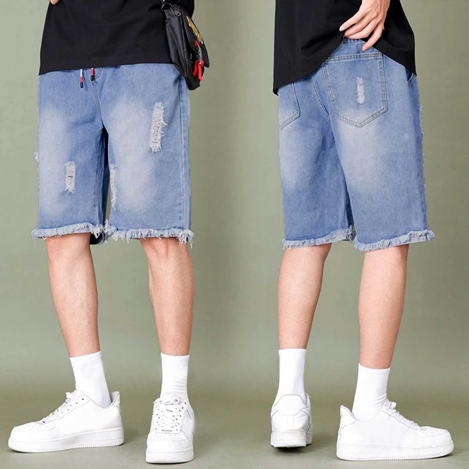 Man Denim Shorts Loose Half Graphic Bermuda Short Jeans Pants for Men Ripped Long Baggy Wide Popular Luxury Y2k Fashion DesignerXJ250117