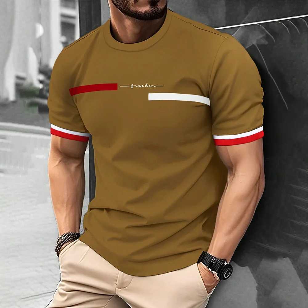 Fashionable summer 3D striped letter printed mens T-shirt hip-hop trend Harajuku streetwear casual O-neck oversized mens topXJ250409