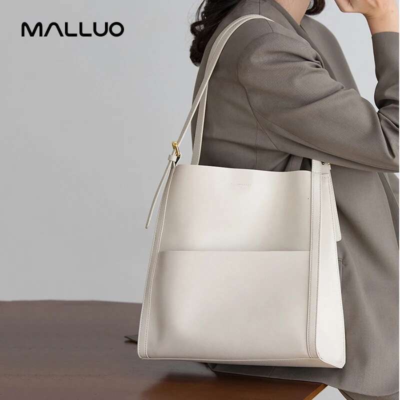 MALLUO New Women Bag Female Shoulder Bags Lady Soft 100% Cowhide Genuine Leather Niche Design Tote Casual Bucket Handbag