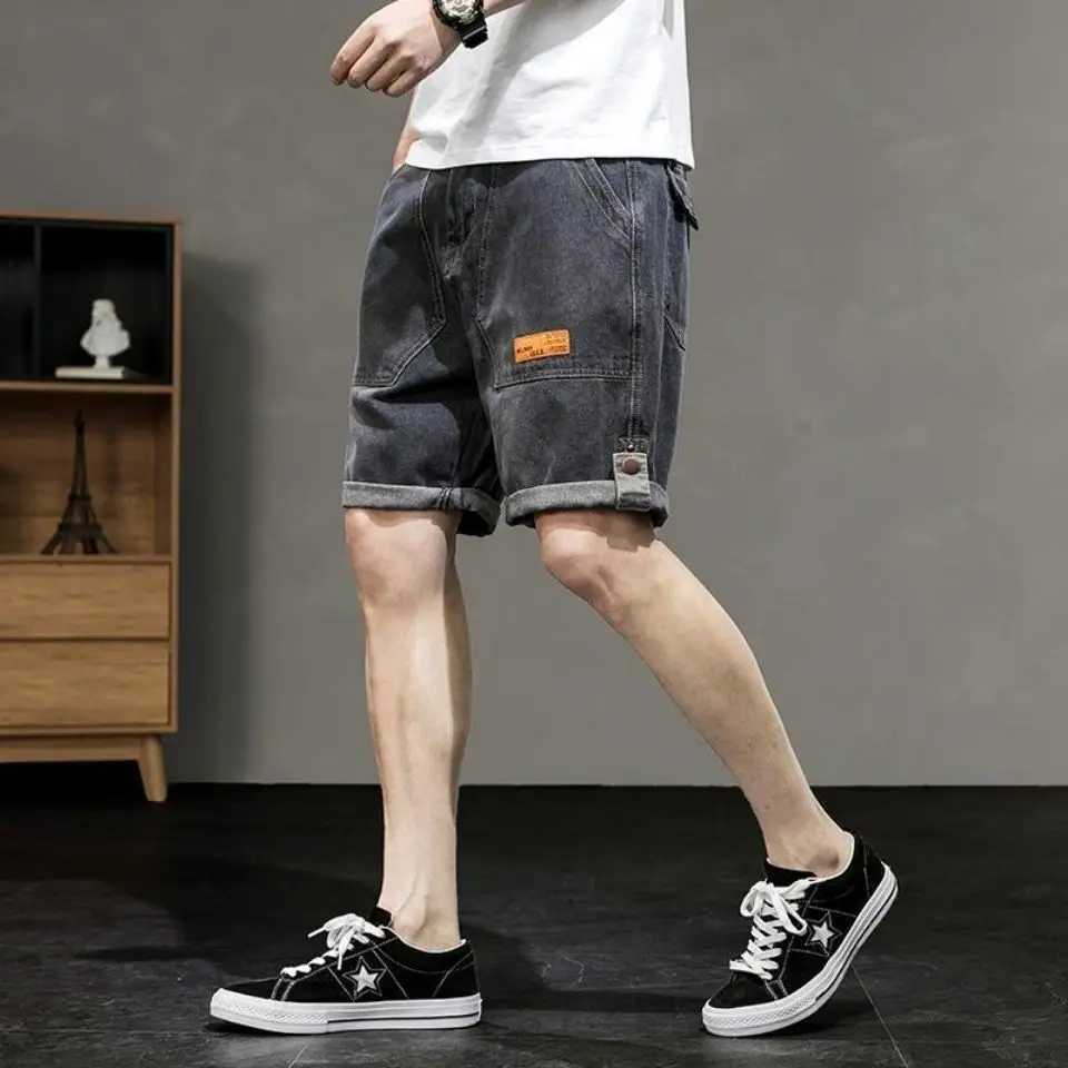 Male Denim Shorts Big Size Oversize Gray Cargo Mens Short Jeans Pants Retro Summer Xl Y2k Fashion Designer Streetwear New InXJ250117