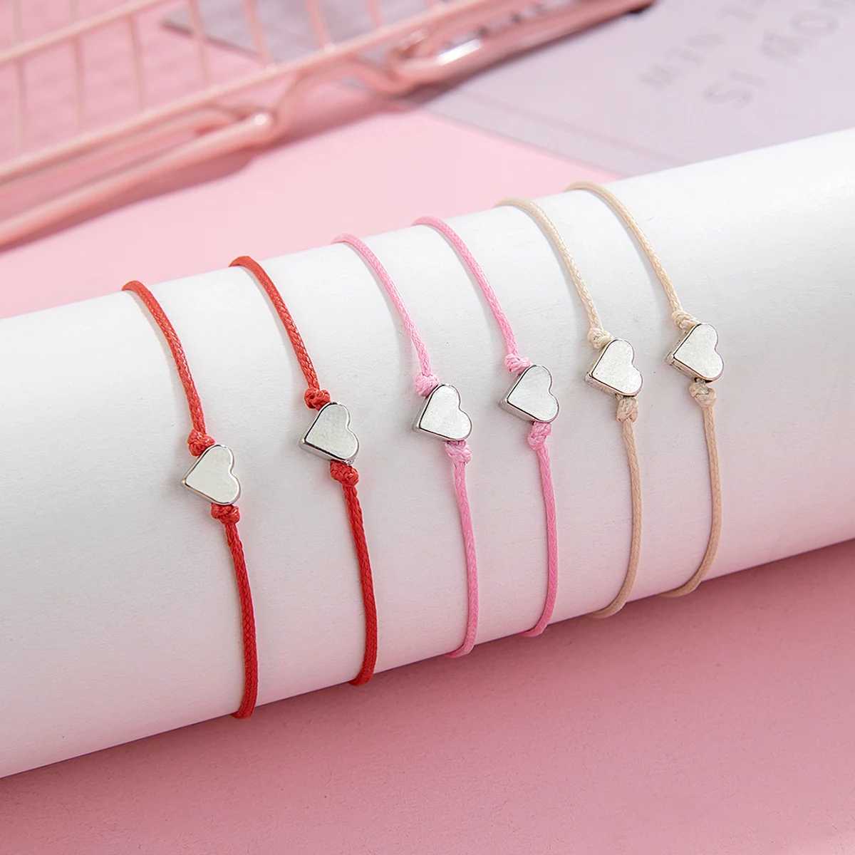 2 PCS Card Sets of Minimalist Casual Style Copper Heart Adjustable Rope Chain Couple Bracelet Jewelry Valentines Day GiftXJ250117