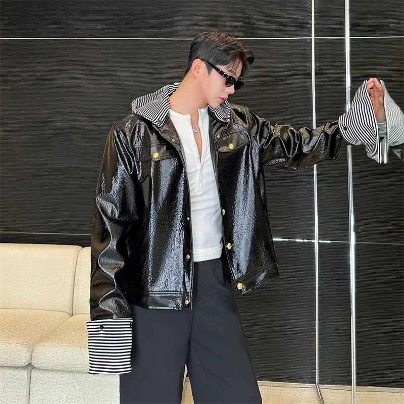 High Street Removable Hooded Mens Jackets PU Leather Casual Coats Solid Color Loose Male Clothing Autumn 250109