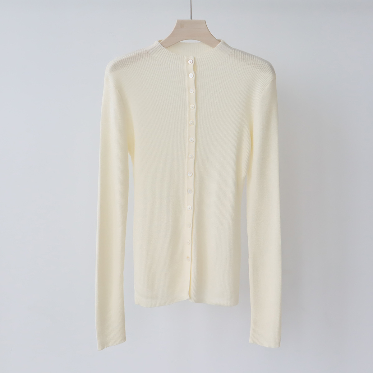 bbmy1 Elegant Woolen Knit Cardigan with French Cuff - Comfortable High Neck Slimming Layering Option for Women