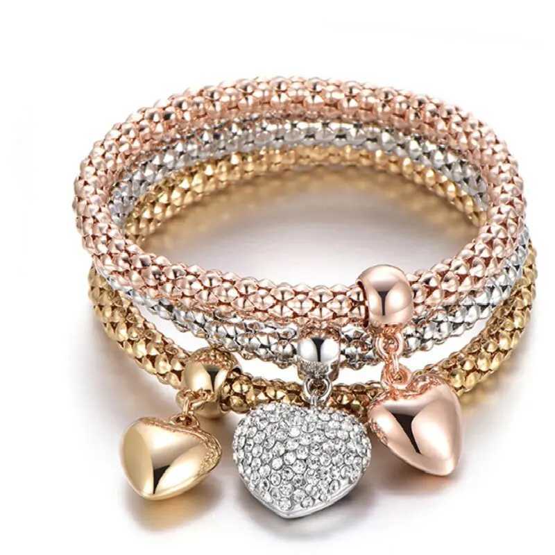 3-Color Womens Fashion Elastic Corn Chain Heart Pendant Bracelet Set Suitable for Date Travel Party Festival Dr GiftsXJ250117