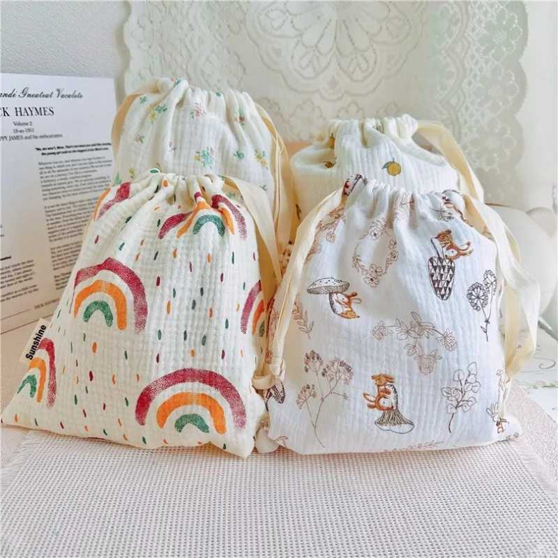 Natural Cotton Mommy Storage Bags Outdoor Baby Diaper Carrier Cute Sunshine Rainbow Printing Drstring PouchesXJ250117