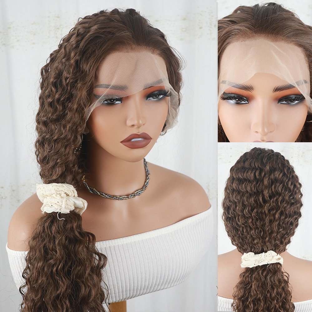 Kiky Curly 13x4 Brow Frotal Wig Simulatio to Huma Hair Glueless Preplucked Sythetic Wigs Lace Frot 32 Ich 280 Ddesity Wet Ad Wavy Waves For Black
